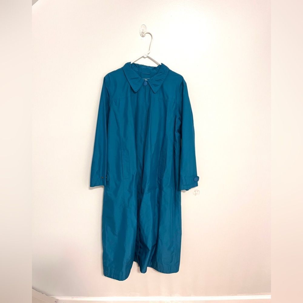 LL Bean Duster Trench Rain Coat Long Jacket Green Sz XL